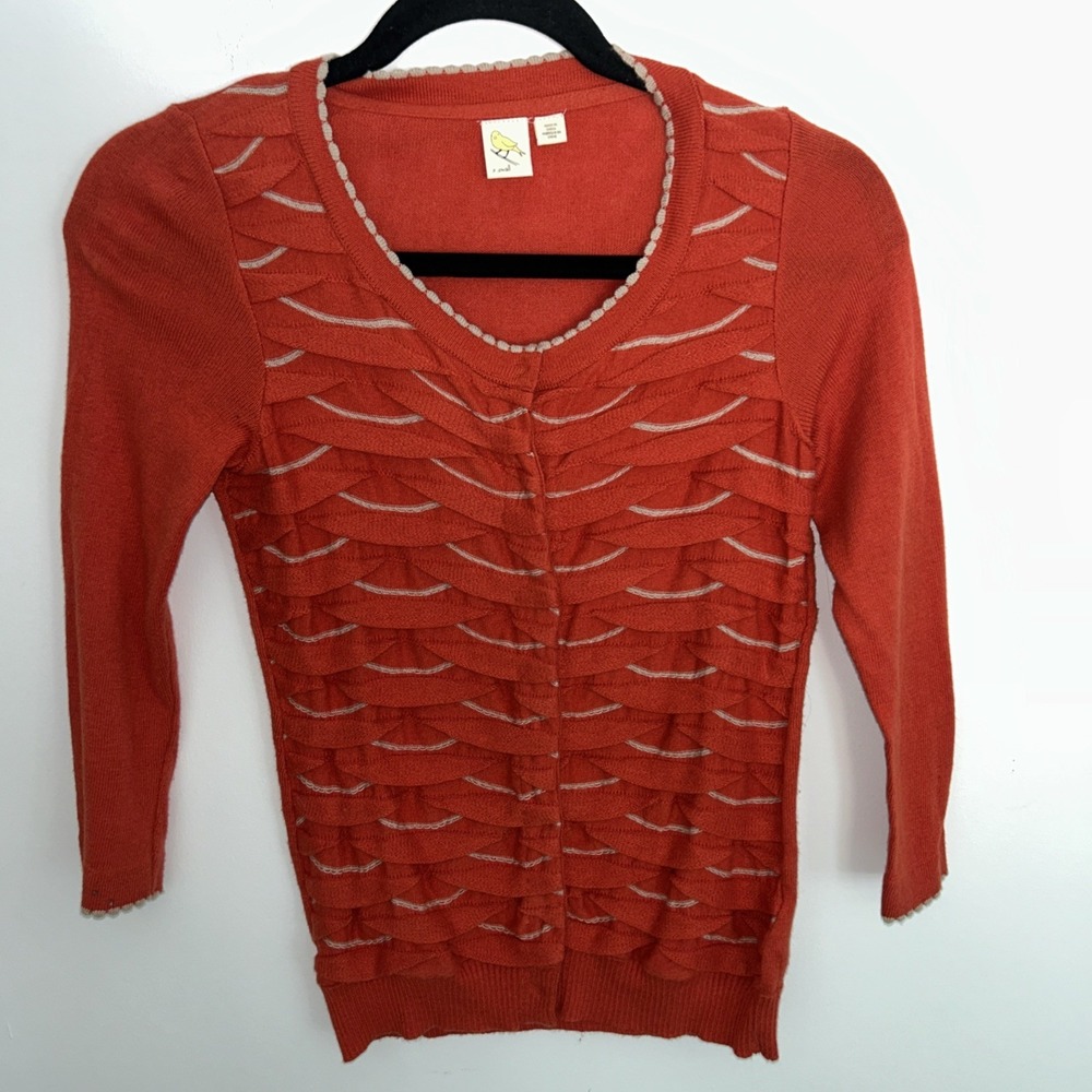 Anthropology Women's XS Scalloped Snapped Front Cardigan‎ Yellow Bird Sweater